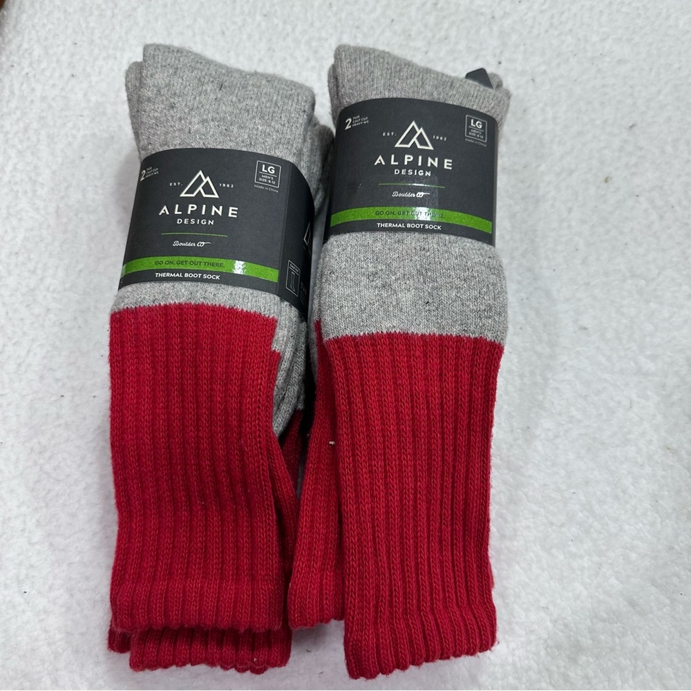 Alpine Design Men's Red and Gray Thermal Boot Socks